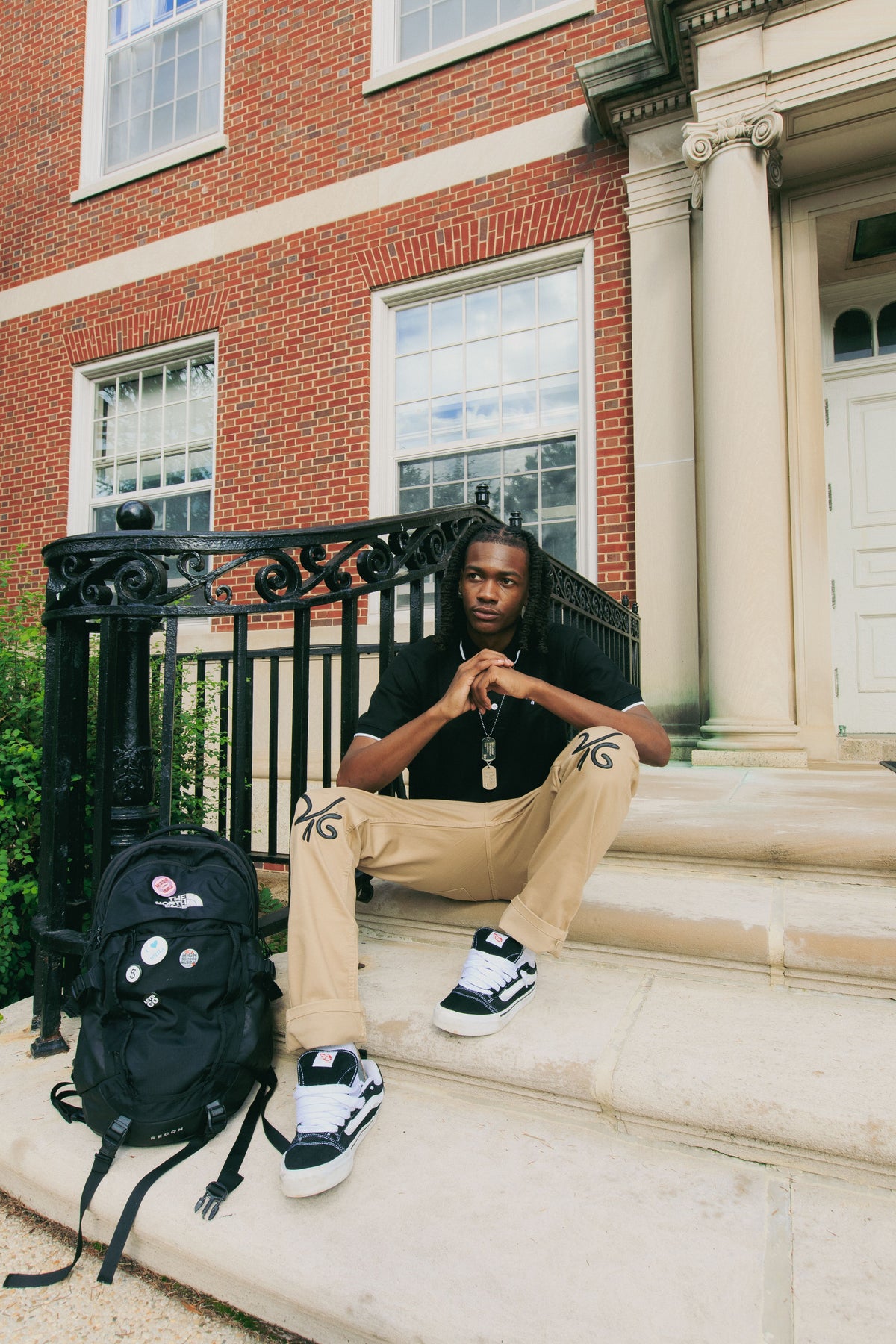 Desire Abstract Logo Leather Patch Khakis