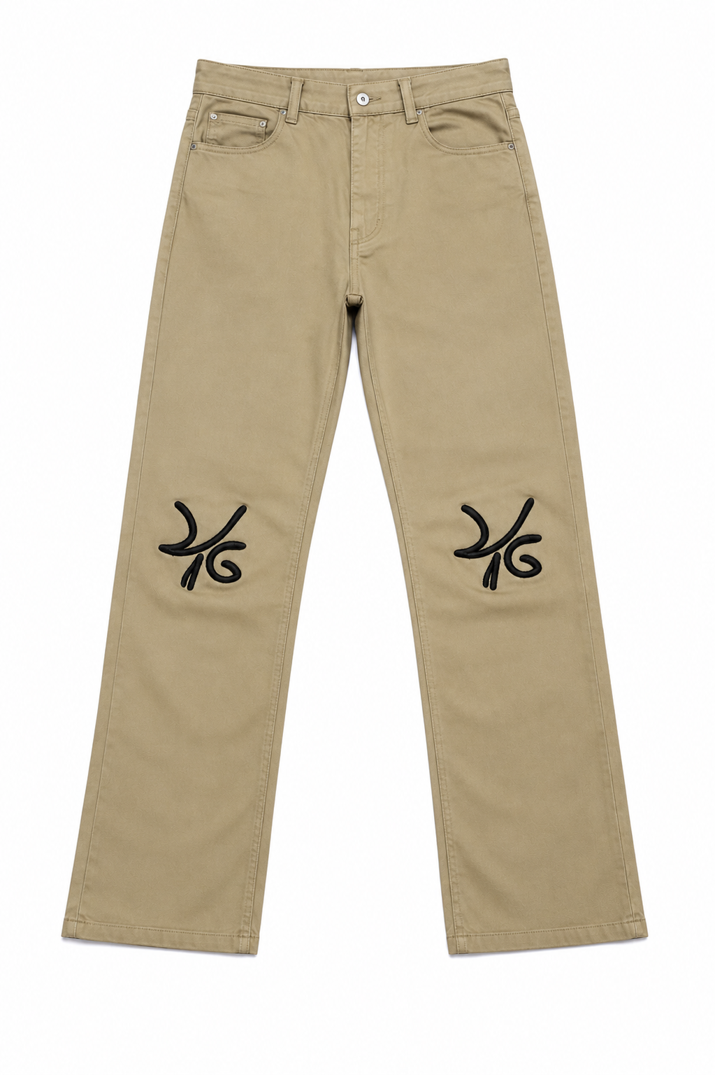 Desire Abstract Logo Leather Patch Khakis