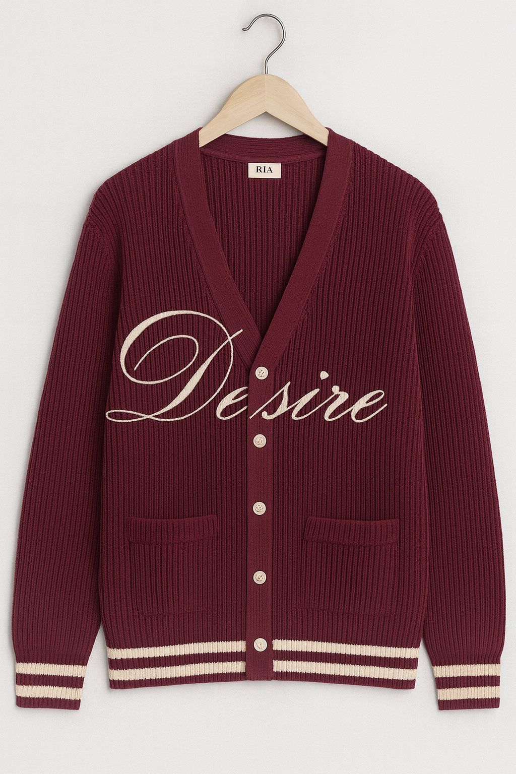 Desire Varsity Knit Cardigan Burgundy